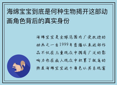 海绵宝宝到底是何种生物揭开这部动画角色背后的真实身份
